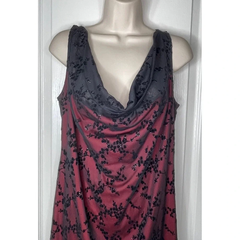 VTG Rocket Candy Dress 1X Black Sheer Overlay Whimsigoth y2k Cowl Neck Sparkle‎